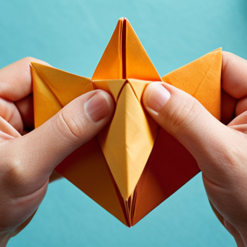 Home 4 **
A close-up shot of hands carefully folding a colorful piece of origami paper into the shape of a crane. The background is softly blurred, suggesting a peaceful and creative environment. Focus on the intricate details of the folding process and the vibrant colors of the paper.
**